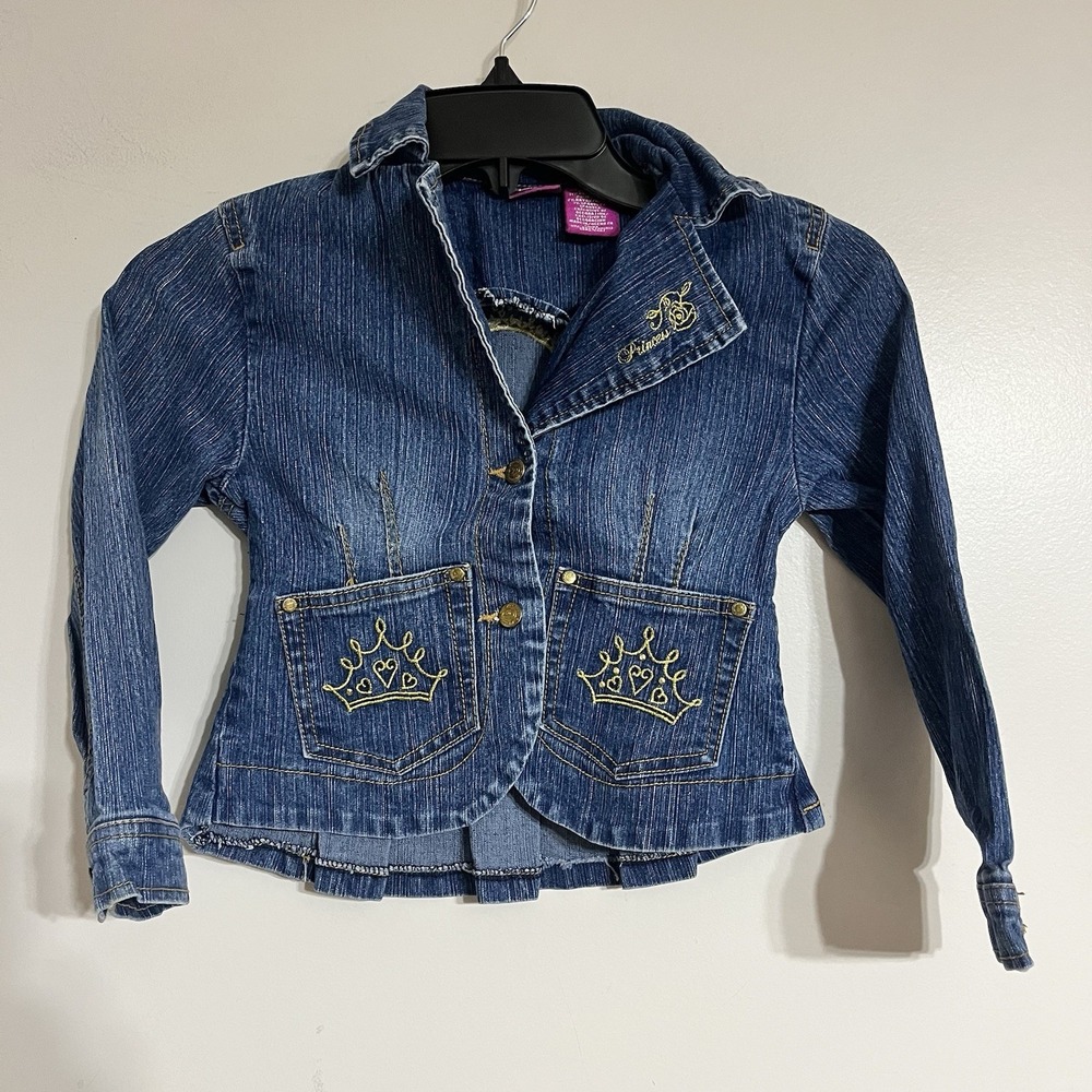 Disney Kids‎ Embroidered Princess Denim Jean Jacket Size 6-6x 90s Y2K